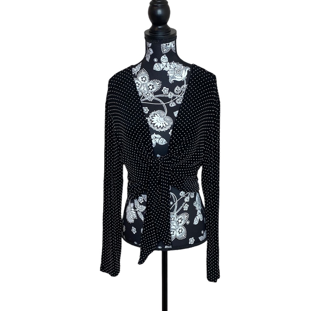 CHICO'S Travelers Women's Black Textured Dot Open Front Cardigan Sweater…